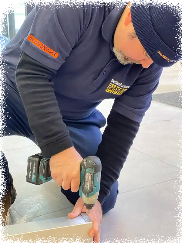 Roger drilling a window treatment base