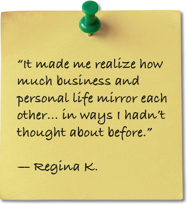 Sticky note with Regina's testimonial